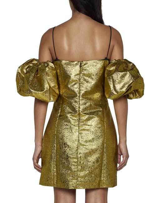Stine Goya Green Thin Shoulder Straps And Bubble Sleeves Dress