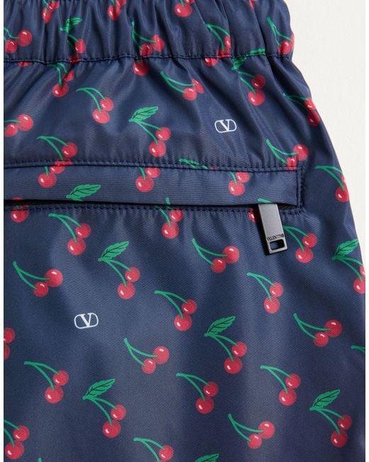 Valentino Blue Cherryfic Logo Printed Swim Shorts for men