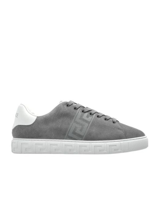 Versace Gray Greca-Embroidered Lace-Up Sneakers for men