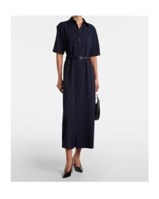 Ralph Lauren Blue Belted Wool Midi Dress