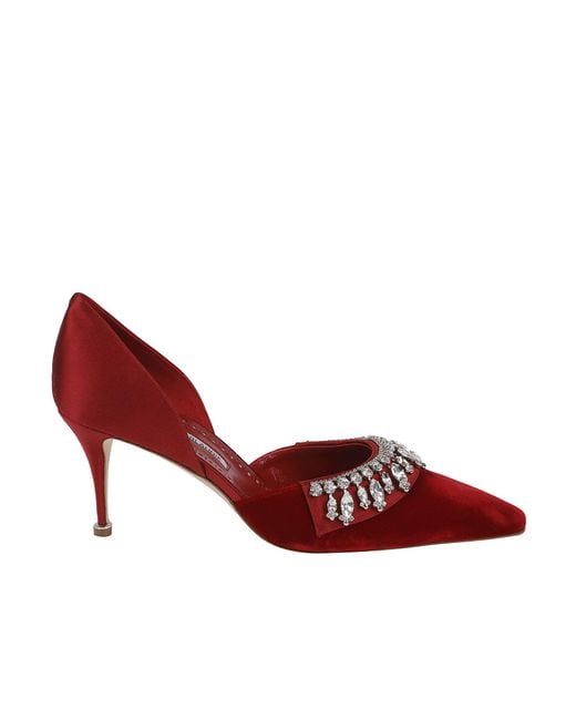 Manolo Blahnik Red Embellished Heeled Pumps