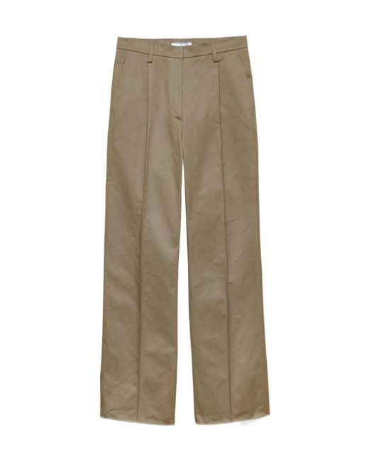 Prada Natural Pleated Straight-Leg Pants