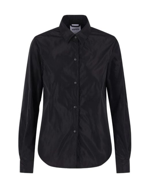 Aspesi Blue Long Sleeved Press-Stud Overshirt