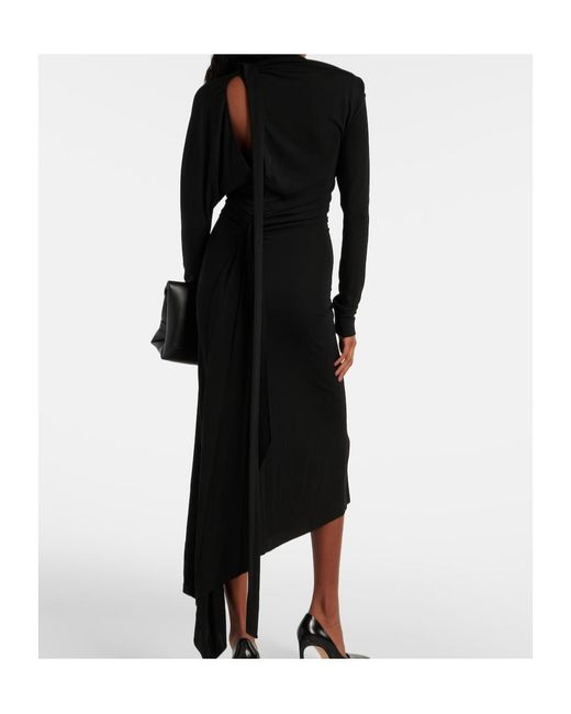 Victoria Beckham Black Asymmetric Ruched Midi Dress