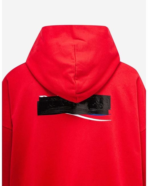 Balenciaga Red Logo-Print Cotton Hoodie for men