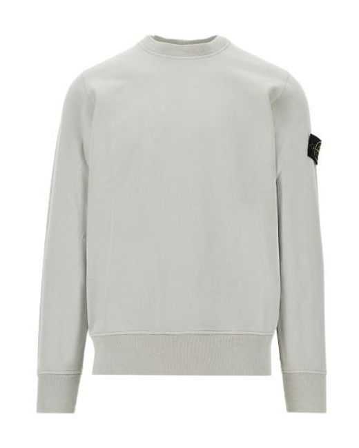Stone Island Gray Logo Patch Crewneck Sweatshirt for men