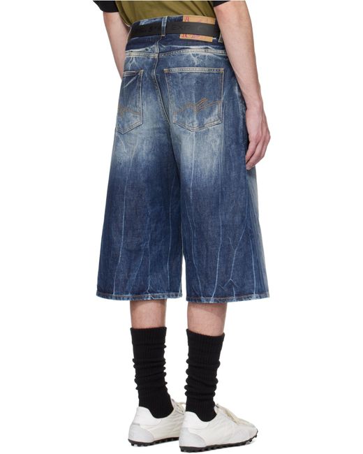 Martine Rose Blue Logo-Patch Denim Shorts for men
