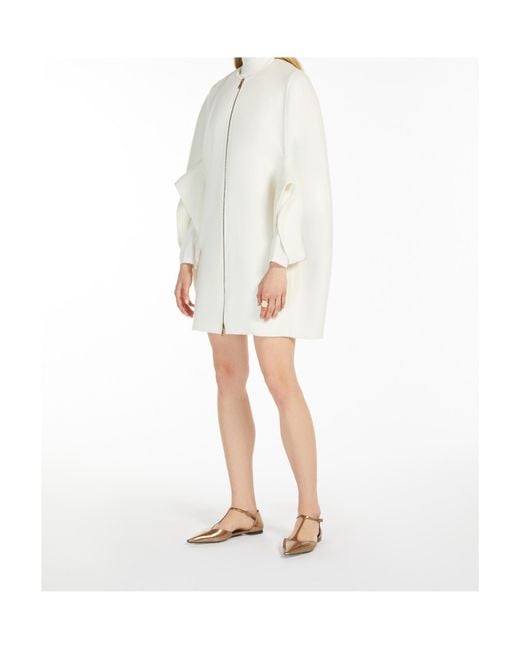 Max Mara White Placido Zip-Up Crewneck Short-Sleeved Coat