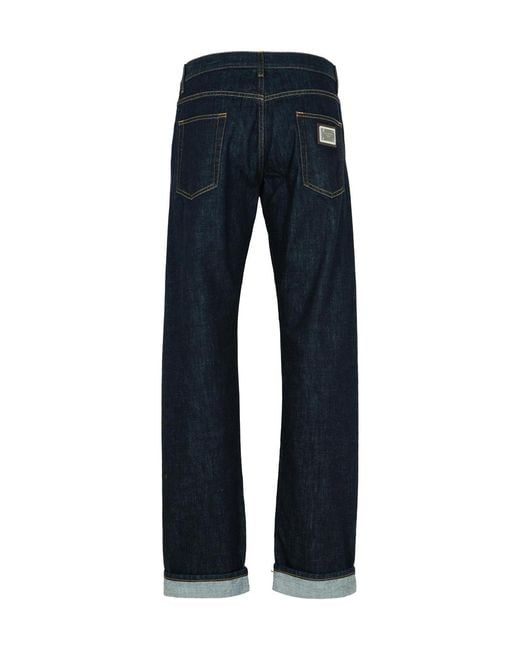 Dolce & Gabbana Blue Logo Plaque Straight Leg Jeans for men
