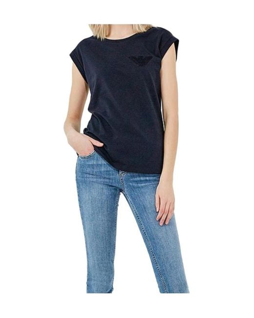 Emporio Armani Blue Round Collar Logo T-Shirt