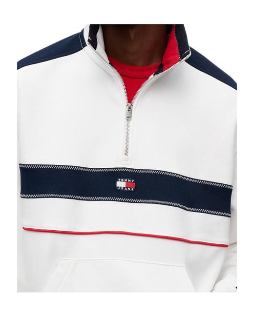Tommy Hilfiger Blue Colour-Blocked Quarter-Zip Relaxed Sweatshirt for men