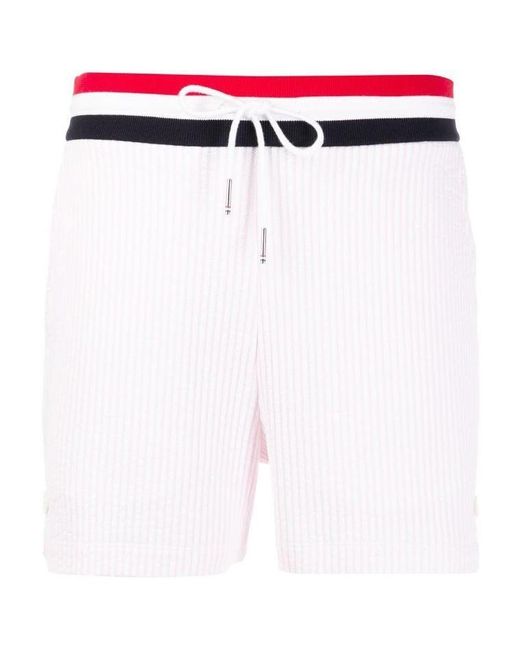 Thom Browne White Tricolour-Waistband Seersucker Shorts