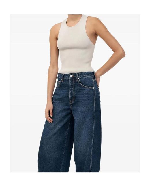 St. Agni Blue Ribbed Racer-Back Top