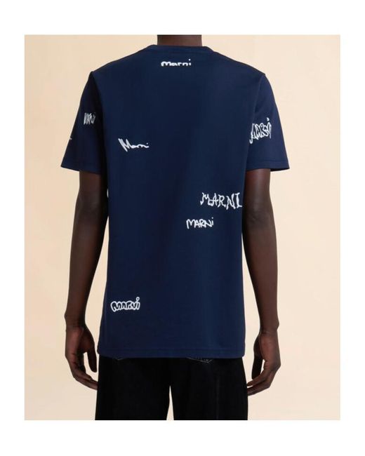 Marni Blue Multigram Printed T-Shirt for men