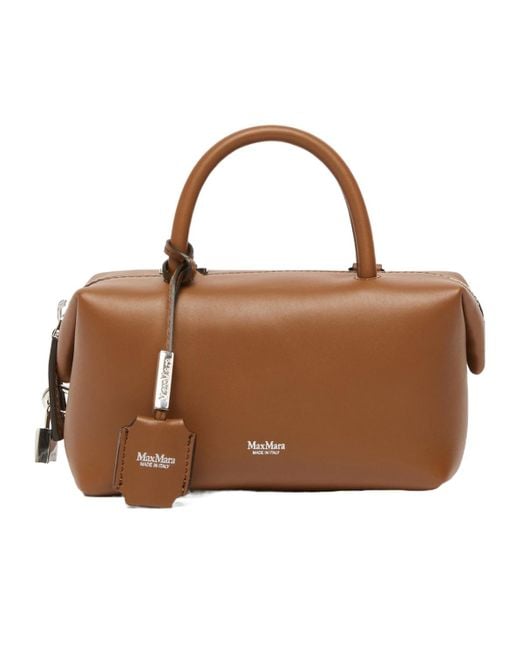 Max Mara Brown Small Natural Leather Bowler Bag