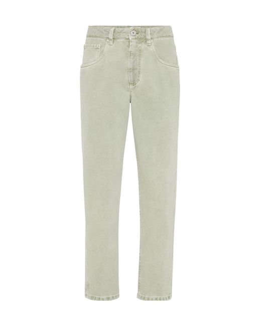 Brunello Cucinelli Green Logo Patch Cropped Jeans