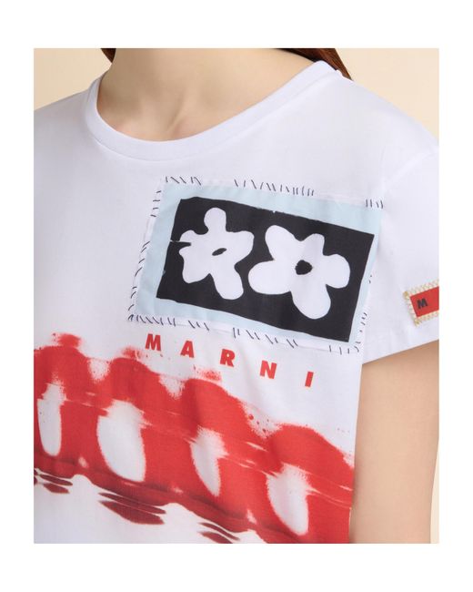 Marni White Printed Patches Crewneck T-Shirt