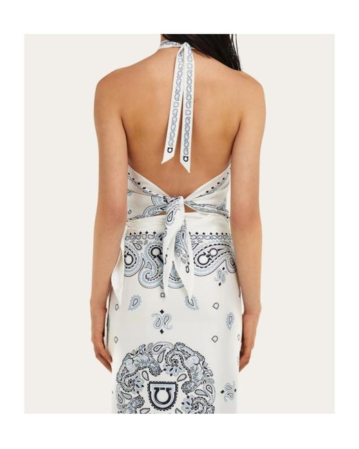 Ferragamo White Arabesque-Print Silk Blouse