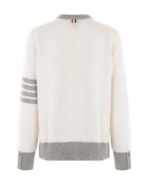 Thom Browne White Crewneck Knitted Jumper for men