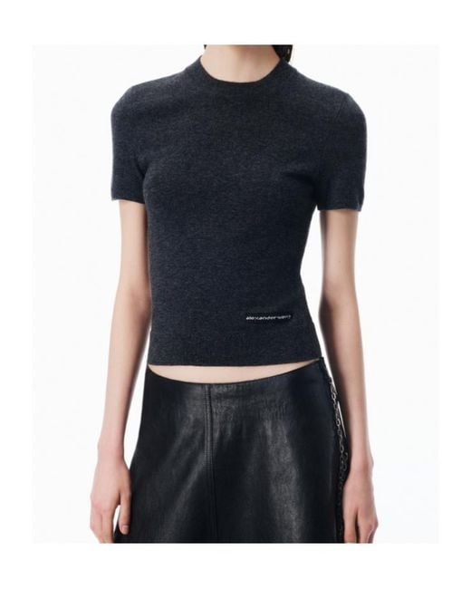 T By Alexander Wang Black Logo Patch Crewneck Knitted T-Shirt