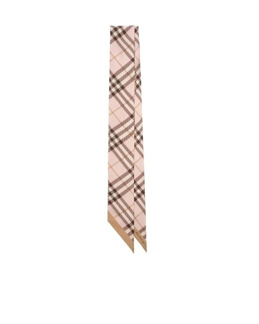 Burberry White Skinny Contrast-Check Silk Scarf