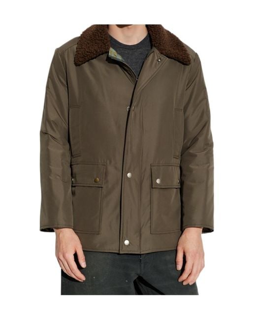 Maison Margiela Green Fur Collared Button-Up Jacket for men