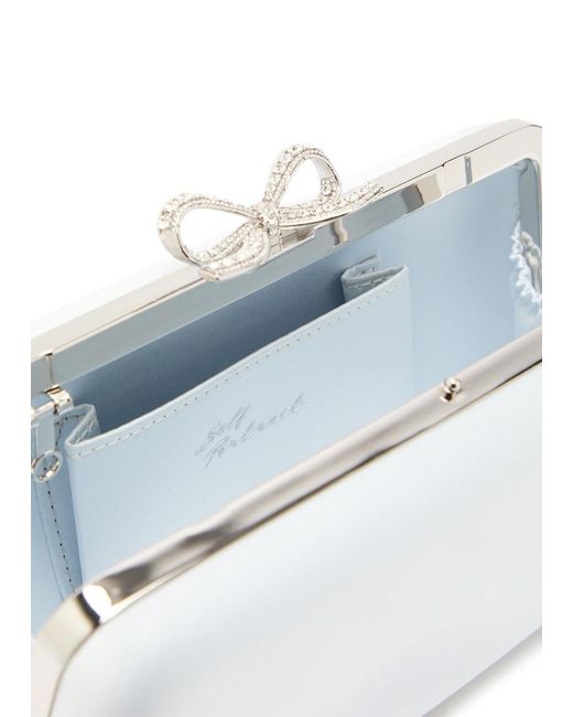 Self-Portrait White Crystal Bow-Embellished Satin Clutch