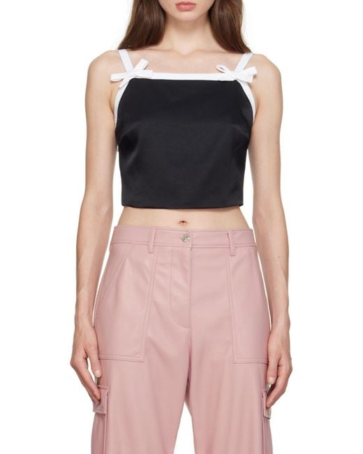 MSGM Black Bow Detailed Cropped Top