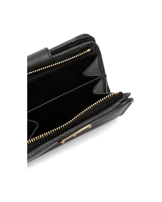 Prada Black Enamel Triangle-Logo Bi-Fold Wallet