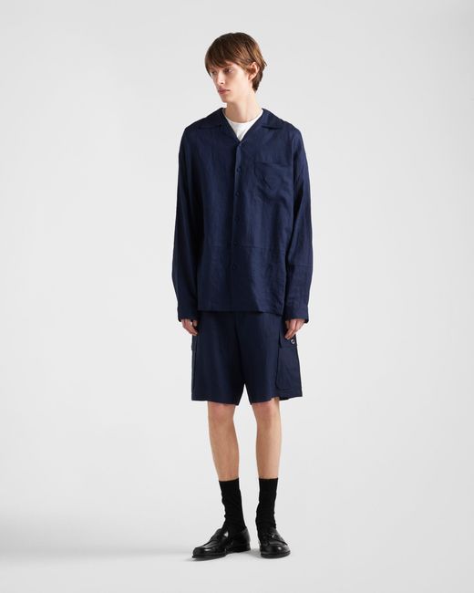 Prada Blue Logo-Patch Cargo Shorts for men