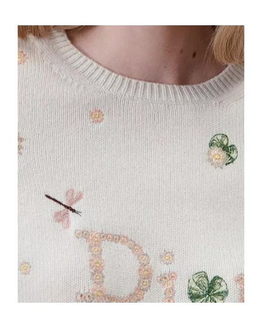 Dior White Short-Sleeved Embroidered Sweater