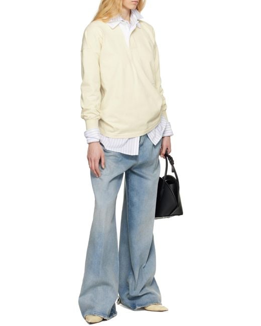 Maison Margiela White Logo Embroidered Long-Sleeved Polo Shirt for men