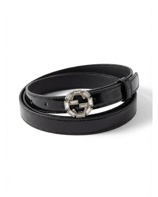 Gucci Black Thin Belt With Round Interlocking G Buckle