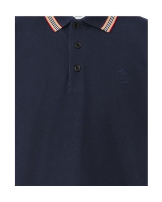 Burberry Blue Logo Embroidered Short Sleeved Polo Shirt for men