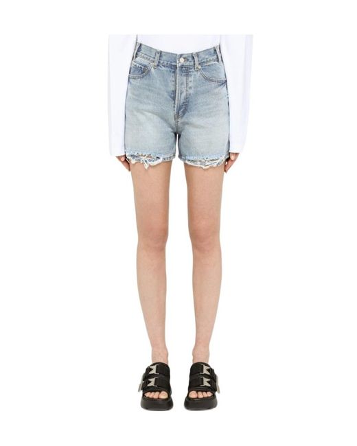 we11done Blue Ripped Washed-Denim Shorts