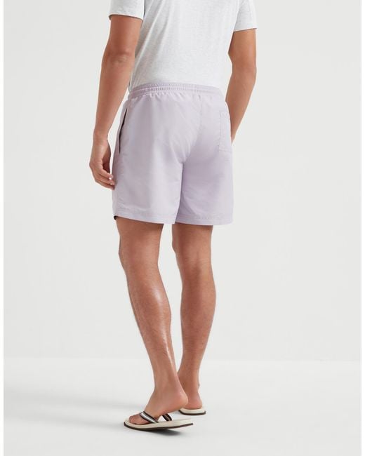 Brunello Cucinelli Gray Logo-Embroidered Swim Shorts for men