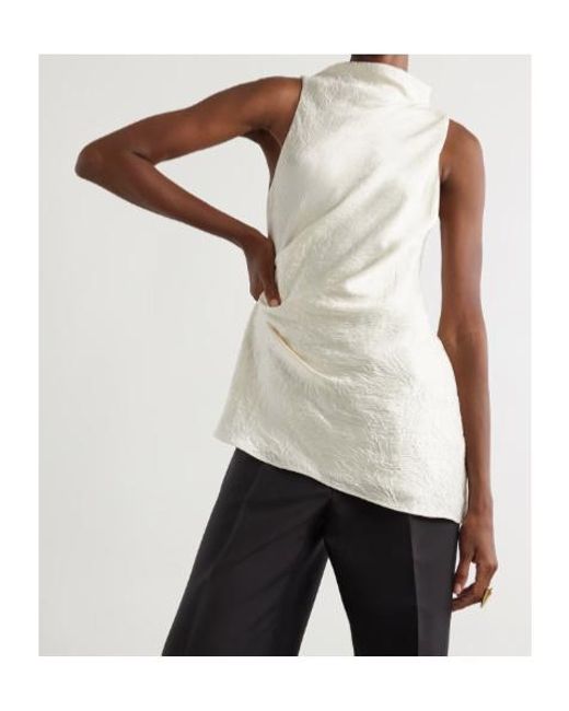 Alexander McQueen White Mock-Neck Asymmetric Satin Top