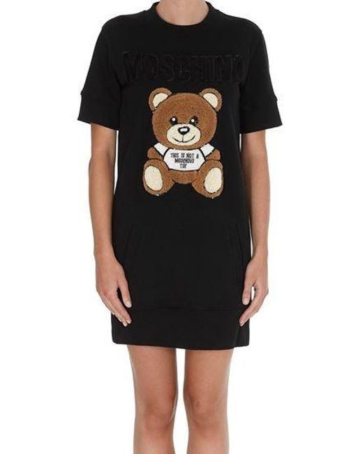 Moschino Black Teddy Bear Embroidered Dress