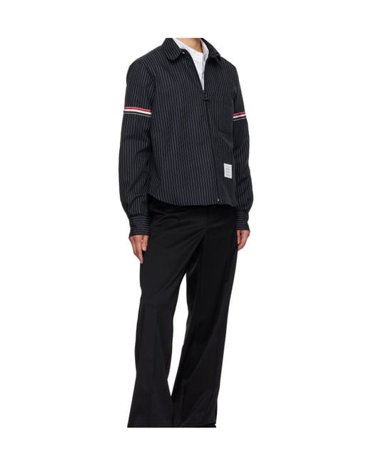 Thom Browne Black Pinstriped Zip-Up Shirt for men