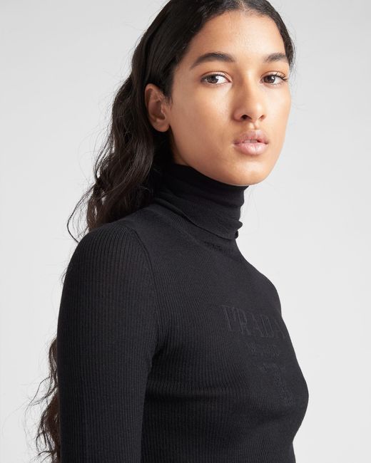 Prada Black Superfine Wool Turtleneck Sweater
