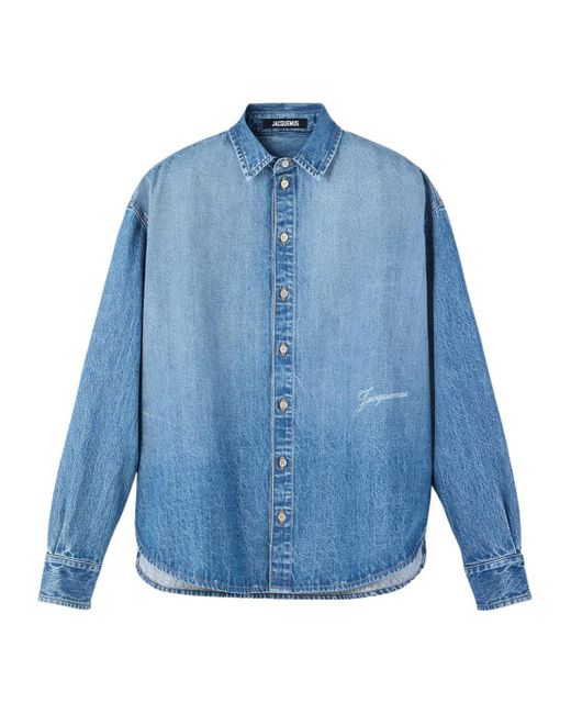 Jacquemus Blue Collared Long-Sleeve Denim Shirt for men
