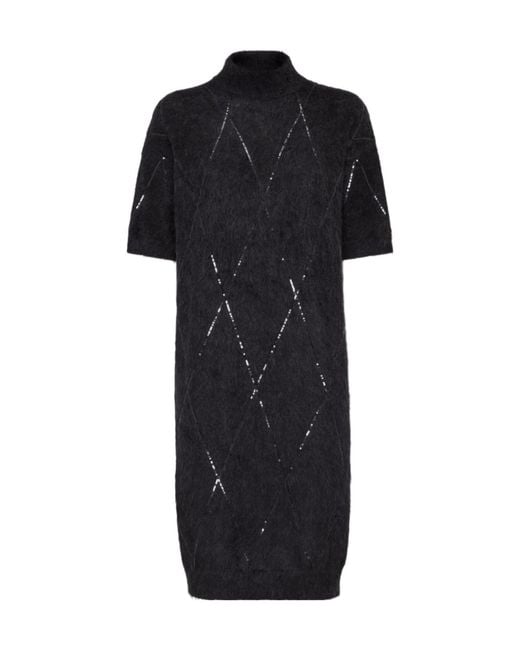 Brunello Cucinelli Black Sequin Embellished Roll-Neck Midi Dress