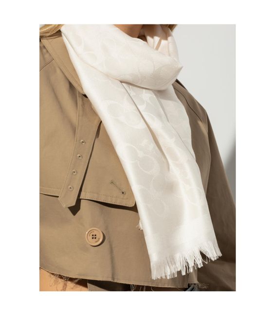 COACH White Logo-Jacquard Scarf