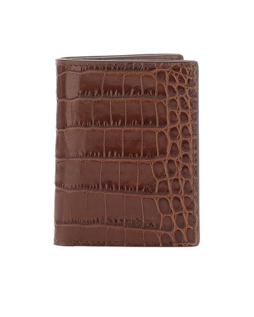Tom Ford Brown Embossed Leather Card Case for men