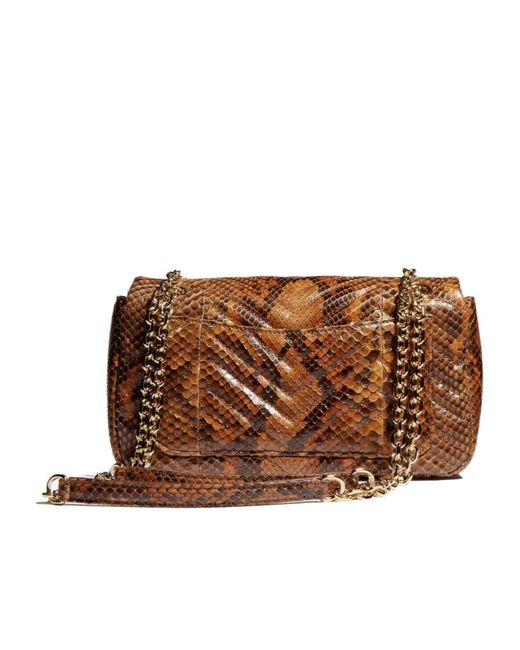 Gucci Brown Gg Marmont Python Medium Shoulder Bag