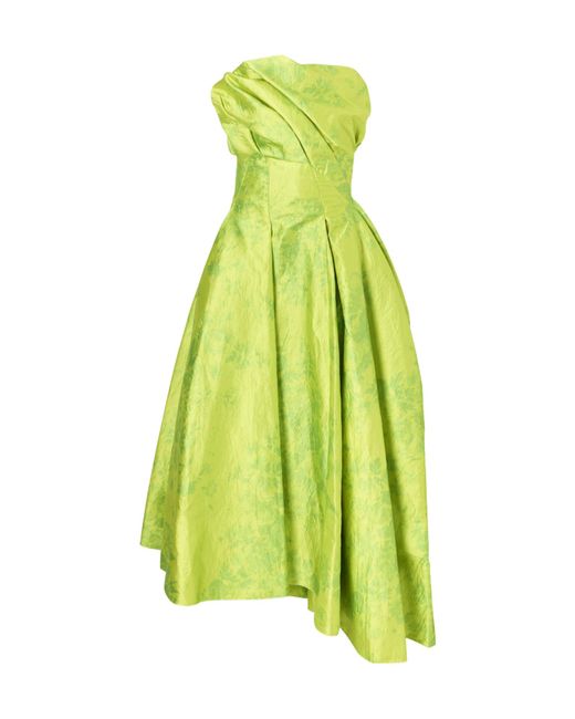 Erdem Yellow Asymmetric Frayed Pleated Floral-Print Crinkled-Satin Maxi Dress