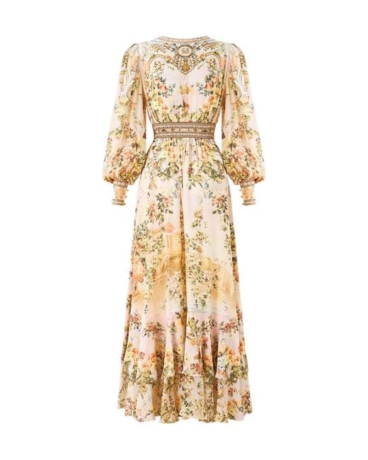 Camilla Metallic Floral Printed Long Button Front Dress