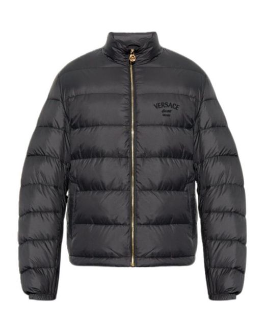 Versace Gray Puffer Jacket With Stand-Up Collar for men