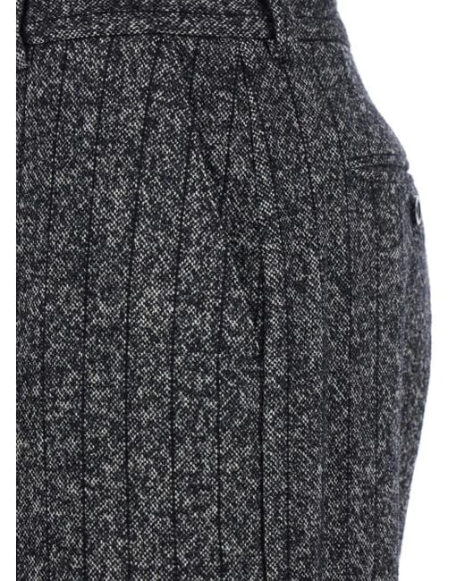 Dolce & Gabbana Gray Pants With Wide Leg And Pinstripe Motif
