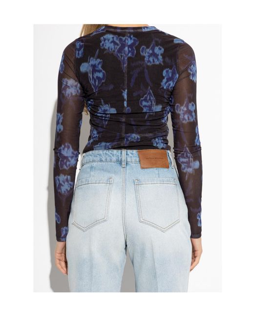 Rag & Bone Blue Schwarz Top Mit Blumenmuster